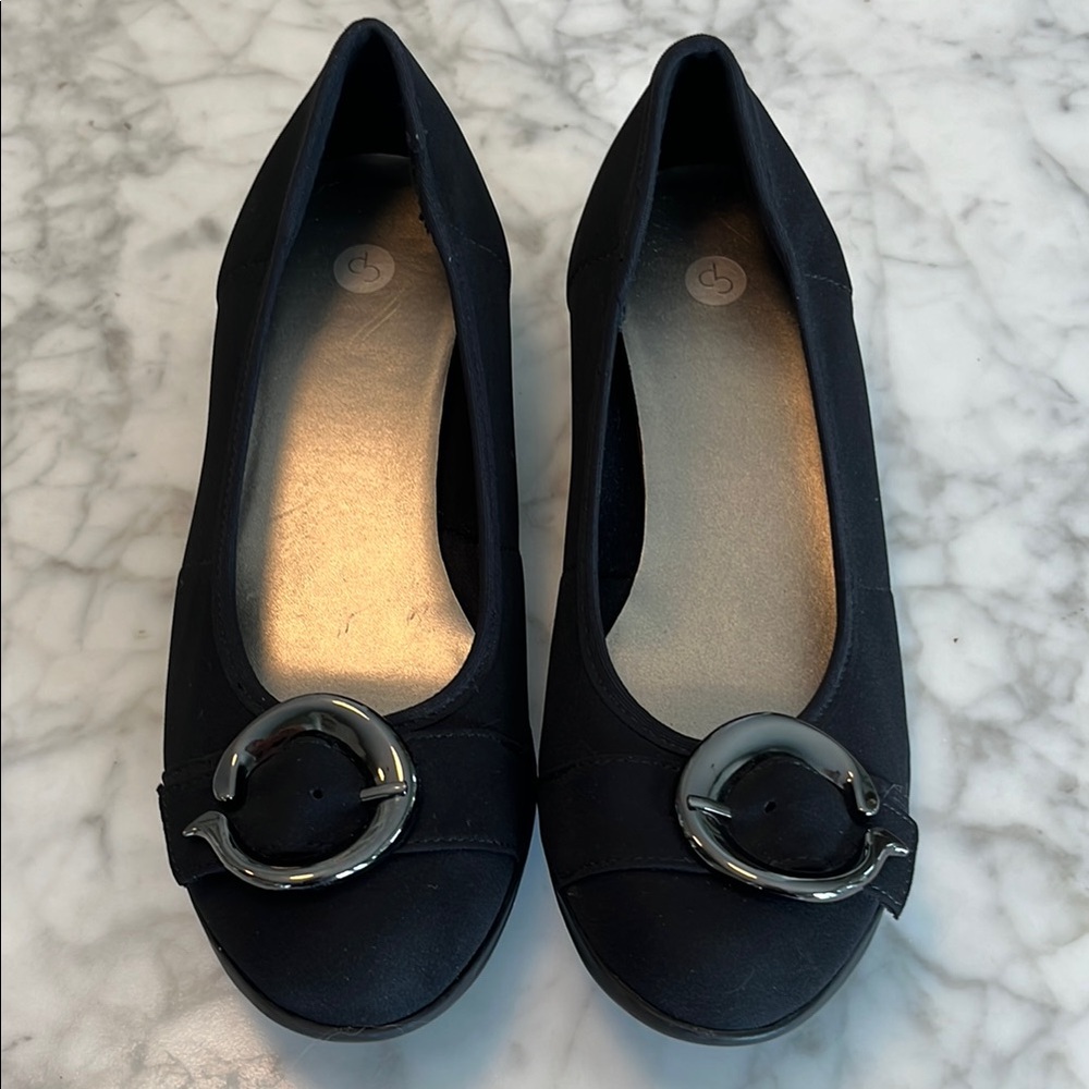 Dress Barn Black Flats with Silver Buckle